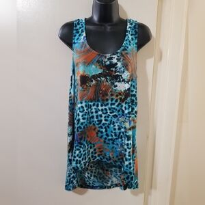 Stretch Hi-Low Tank Dress Top w Back Cutout Tie Detail | L |